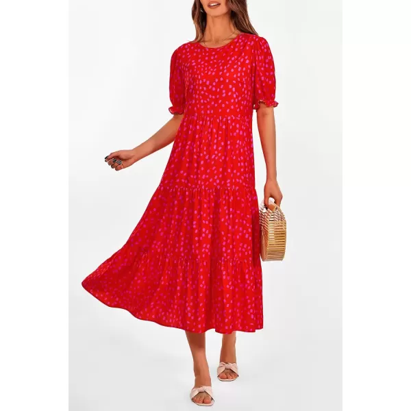 imagePRETTYGARDEN Womens Summer Casual Boho Dress Floral Print Ruffle Puff Sleeve High Waist Midi Beach DressesPrint Red