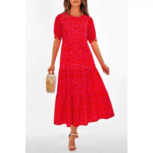 imagePRETTYGARDEN Womens Summer Casual Boho Dress Floral Print Ruffle Puff Sleeve High Waist Midi Beach DressesPrint Red