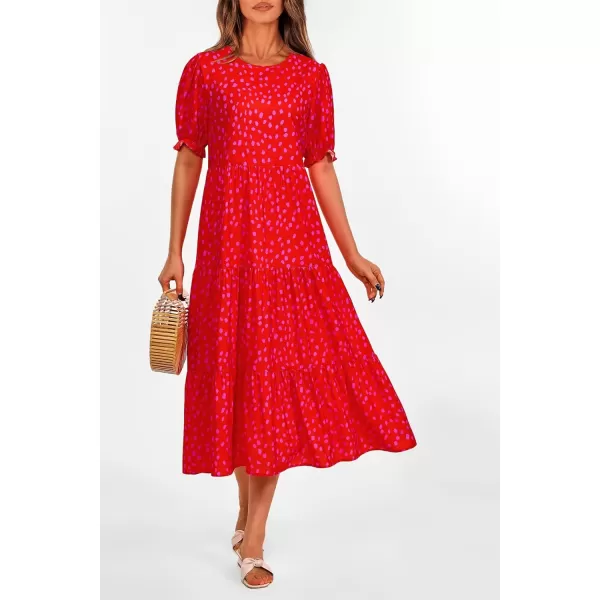 imagePRETTYGARDEN Womens Summer Casual Boho Dress Floral Print Ruffle Puff Sleeve High Waist Midi Beach DressesPrint Red