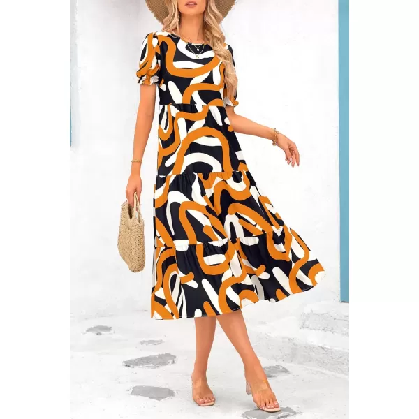 imagePRETTYGARDEN Womens Summer Casual Boho Dress Floral Print Ruffle Puff Sleeve High Waist Midi Beach DressesPrint Yellow White