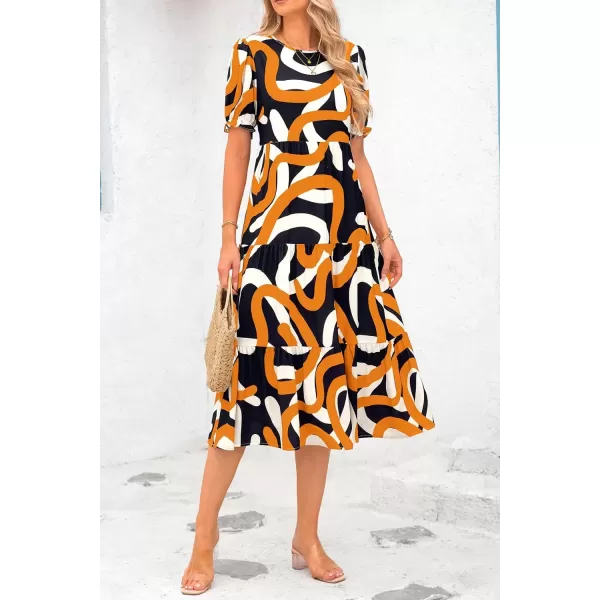 imagePRETTYGARDEN Womens Summer Casual Boho Dress Floral Print Ruffle Puff Sleeve High Waist Midi Beach DressesPrint Yellow White