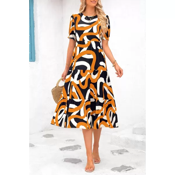imagePRETTYGARDEN Womens Summer Casual Boho Dress Floral Print Ruffle Puff Sleeve High Waist Midi Beach DressesPrint Yellow White