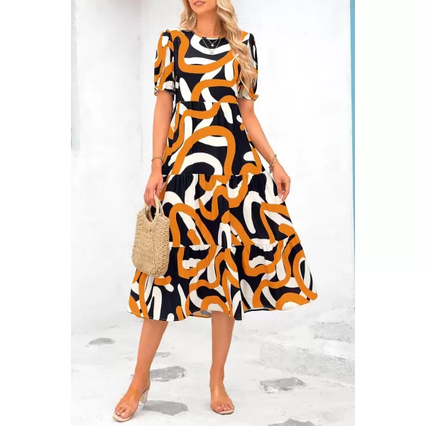 imagePRETTYGARDEN Womens Summer Casual Boho Dress Floral Print Ruffle Puff Sleeve High Waist Midi Beach DressesPrint Yellow White