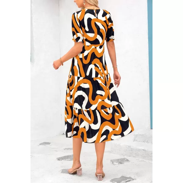 imagePRETTYGARDEN Womens Summer Casual Boho Dress Floral Print Ruffle Puff Sleeve High Waist Midi Beach DressesPrint Yellow White