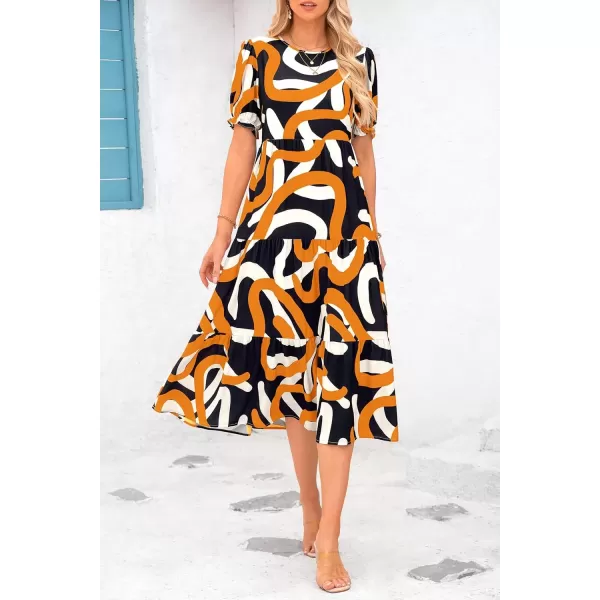 imagePRETTYGARDEN Womens Summer Casual Boho Dress Floral Print Ruffle Puff Sleeve High Waist Midi Beach DressesPrint Yellow White