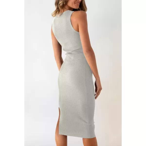 imagePRETTYGARDEN Womens Summer Midi Bodycon Dresses Casual Crew Neck Side Slit Sleeveless Knit Cut Out Tank Top DressBean Green
