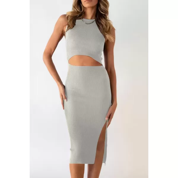 imagePRETTYGARDEN Womens Summer Midi Bodycon Dresses Casual Crew Neck Side Slit Sleeveless Knit Cut Out Tank Top DressBean Green