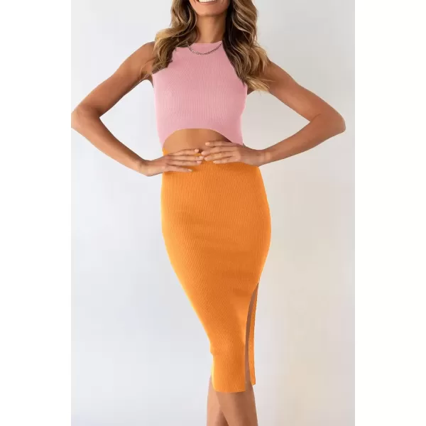 imagePRETTYGARDEN Womens Summer Midi Bodycon Dresses Casual Crew Neck Side Slit Sleeveless Knit Cut Out Tank Top DressLight Pinkyellow