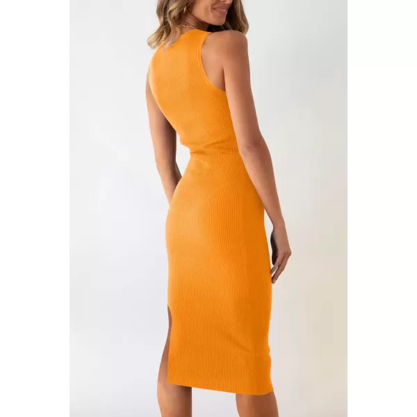 imagePRETTYGARDEN Womens Summer Midi Bodycon Dresses Casual Crew Neck Side Slit Sleeveless Knit Cut Out Tank Top DressYellow