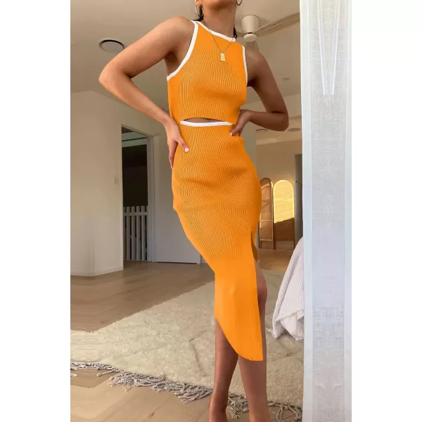 imagePRETTYGARDEN Womens Summer Midi Bodycon Dresses Casual Crew Neck Side Slit Sleeveless Knit Cut Out Tank Top DressZyellow
