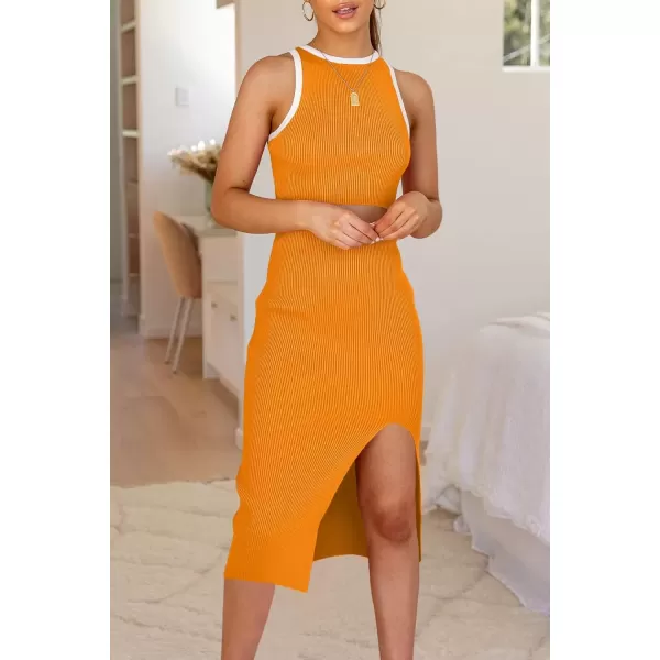 imagePRETTYGARDEN Womens Summer Midi Bodycon Dresses Casual Crew Neck Side Slit Sleeveless Knit Cut Out Tank Top DressZyellow