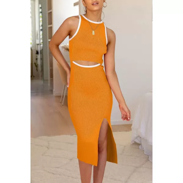 imagePRETTYGARDEN Womens Summer Midi Bodycon Dresses Casual Crew Neck Side Slit Sleeveless Knit Cut Out Tank Top DressZyellow