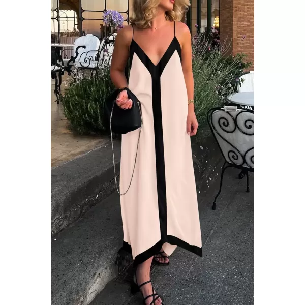 imagePRETTYGARDEN Womens 2024 Elegant Summer Dress V Neck Spaghetti Strap Flowy Maxi Cocktail Party DressesBeige