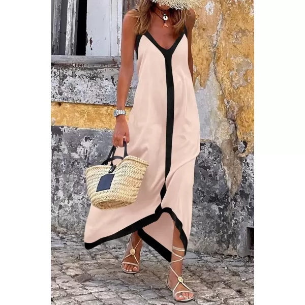 imagePRETTYGARDEN Womens 2024 Elegant Summer Dress V Neck Spaghetti Strap Flowy Maxi Cocktail Party DressesBeige