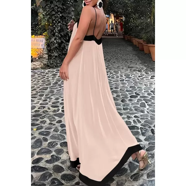 imagePRETTYGARDEN Womens 2024 Elegant Summer Dress V Neck Spaghetti Strap Flowy Maxi Cocktail Party DressesBeige