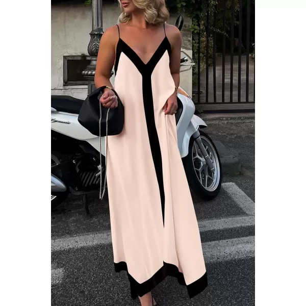 imagePRETTYGARDEN Womens 2024 Elegant Summer Dress V Neck Spaghetti Strap Flowy Maxi Cocktail Party DressesBeige