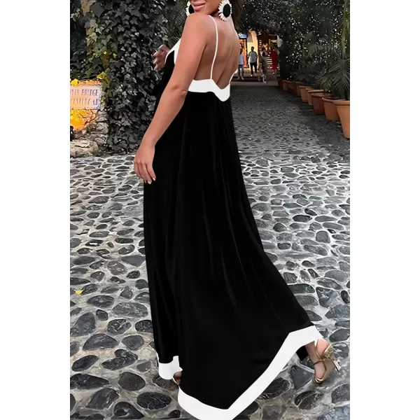 imagePRETTYGARDEN Womens 2024 Elegant Summer Dress V Neck Spaghetti Strap Flowy Maxi Cocktail Party DressesBlack