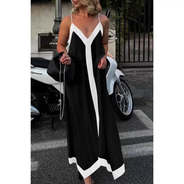 imagePRETTYGARDEN Womens 2024 Elegant Summer Dress V Neck Spaghetti Strap Flowy Maxi Cocktail Party DressesBlack