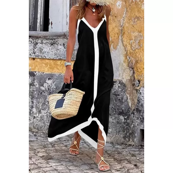 imagePRETTYGARDEN Womens 2024 Elegant Summer Dress V Neck Spaghetti Strap Flowy Maxi Cocktail Party DressesBlack