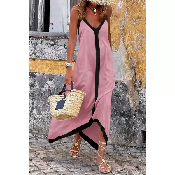 imagePRETTYGARDEN Womens 2024 Elegant Summer Dress V Neck Spaghetti Strap Flowy Maxi Cocktail Party DressesPink
