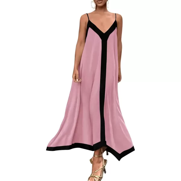 imagePRETTYGARDEN Womens 2024 Elegant Summer Dress V Neck Spaghetti Strap Flowy Maxi Cocktail Party DressesPink