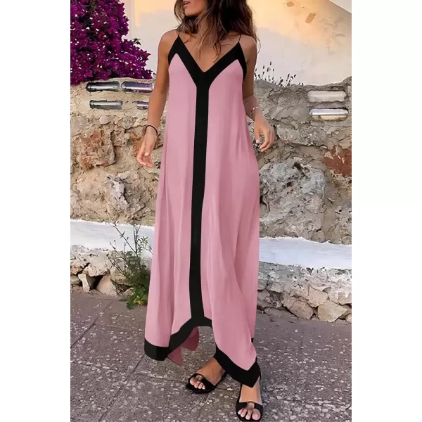 imagePRETTYGARDEN Womens 2024 Elegant Summer Dress V Neck Spaghetti Strap Flowy Maxi Cocktail Party DressesPink