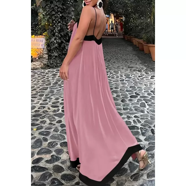 imagePRETTYGARDEN Womens 2024 Elegant Summer Dress V Neck Spaghetti Strap Flowy Maxi Cocktail Party DressesPink