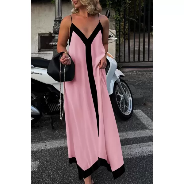 imagePRETTYGARDEN Womens 2024 Elegant Summer Dress V Neck Spaghetti Strap Flowy Maxi Cocktail Party DressesPink