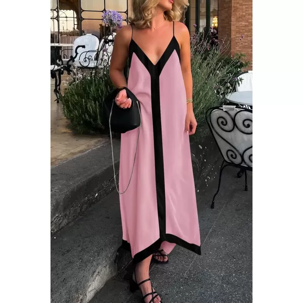 imagePRETTYGARDEN Womens 2024 Elegant Summer Dress V Neck Spaghetti Strap Flowy Maxi Cocktail Party DressesPink