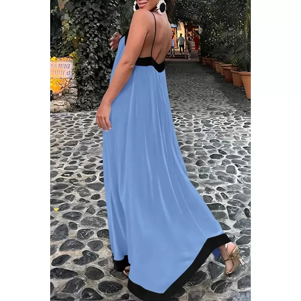 imagePRETTYGARDEN Womens 2024 Elegant Summer Dress V Neck Spaghetti Strap Flowy Maxi Cocktail Party DressesSky Blue