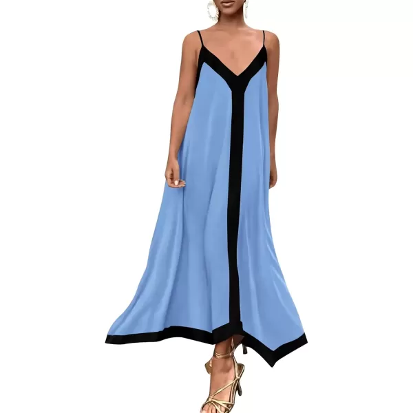 imagePRETTYGARDEN Womens 2024 Elegant Summer Dress V Neck Spaghetti Strap Flowy Maxi Cocktail Party DressesSky Blue