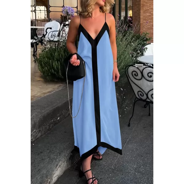 imagePRETTYGARDEN Womens 2024 Elegant Summer Dress V Neck Spaghetti Strap Flowy Maxi Cocktail Party DressesSky Blue