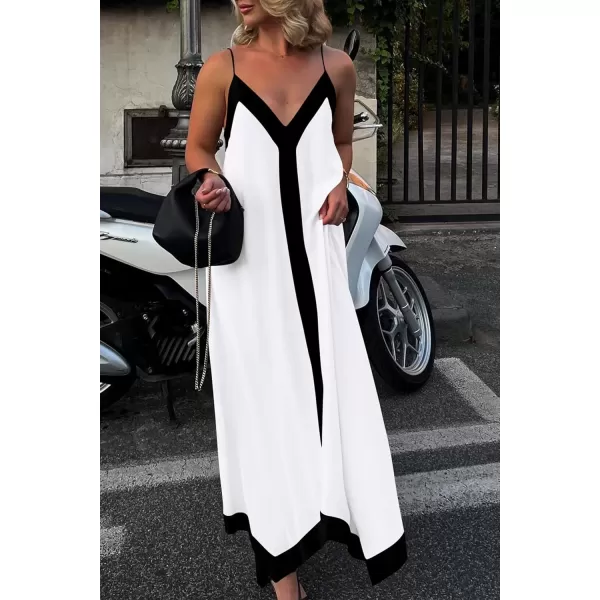 imagePRETTYGARDEN Womens 2024 Elegant Summer Dress V Neck Spaghetti Strap Flowy Maxi Cocktail Party DressesWhite
