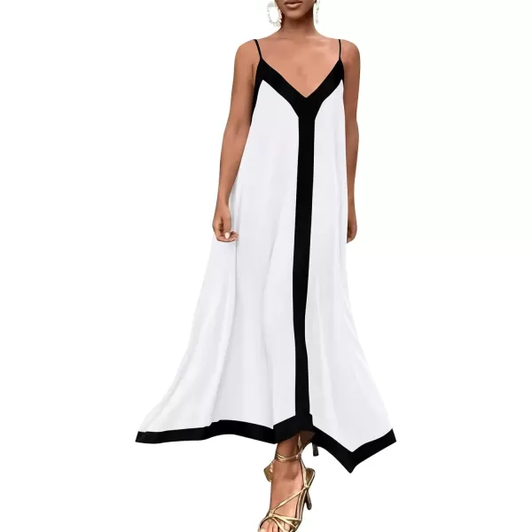 imagePRETTYGARDEN Womens 2024 Elegant Summer Dress V Neck Spaghetti Strap Flowy Maxi Cocktail Party DressesWhite