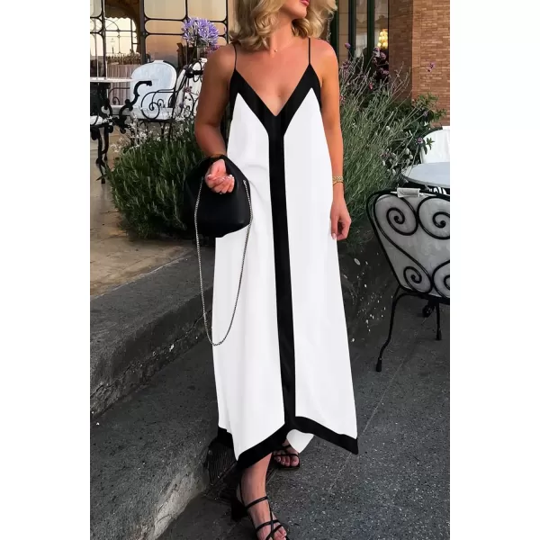 imagePRETTYGARDEN Womens 2024 Elegant Summer Dress V Neck Spaghetti Strap Flowy Maxi Cocktail Party DressesWhite