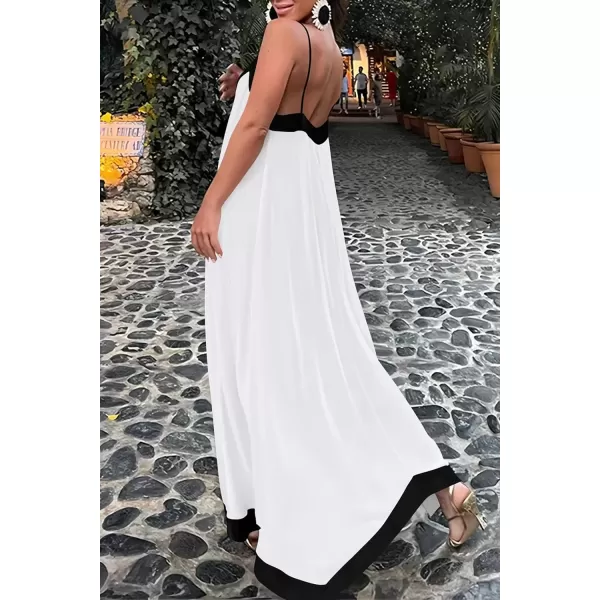 imagePRETTYGARDEN Womens 2024 Elegant Summer Dress V Neck Spaghetti Strap Flowy Maxi Cocktail Party DressesWhite