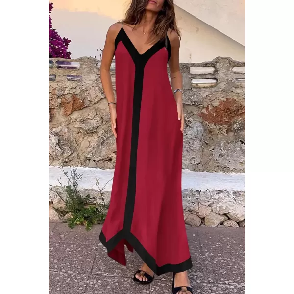 imagePRETTYGARDEN Womens 2024 Elegant Summer Dress V Neck Spaghetti Strap Flowy Maxi Cocktail Party DressesWine Red
