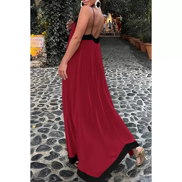 imagePRETTYGARDEN Womens 2024 Elegant Summer Dress V Neck Spaghetti Strap Flowy Maxi Cocktail Party DressesWine Red