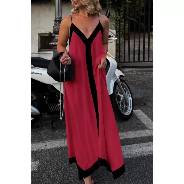 imagePRETTYGARDEN Womens 2024 Elegant Summer Dress V Neck Spaghetti Strap Flowy Maxi Cocktail Party DressesWine Red