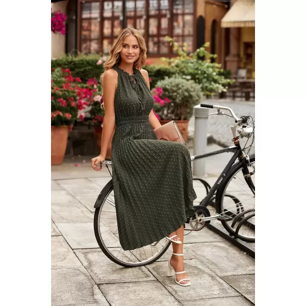 imagePRETTYGARDEN Womens Midi Summer Dresses Casual V Neck Swiss Dot Ruffle Sleeveless A Line Beach Sun DressArmy Green