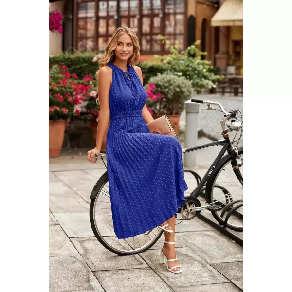 imagePRETTYGARDEN Womens Midi Summer Dresses Casual V Neck Swiss Dot Ruffle Sleeveless A Line Beach Sun DressBlue