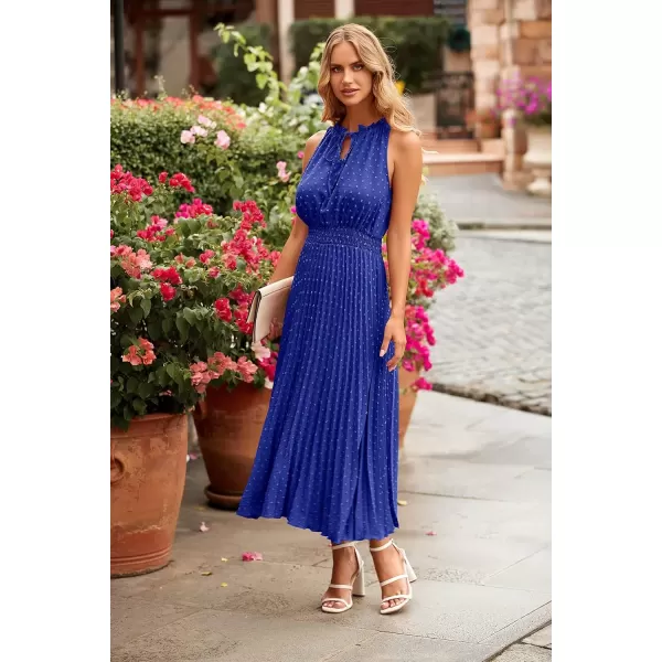 imagePRETTYGARDEN Womens Midi Summer Dresses Casual V Neck Swiss Dot Ruffle Sleeveless A Line Beach Sun DressBlue