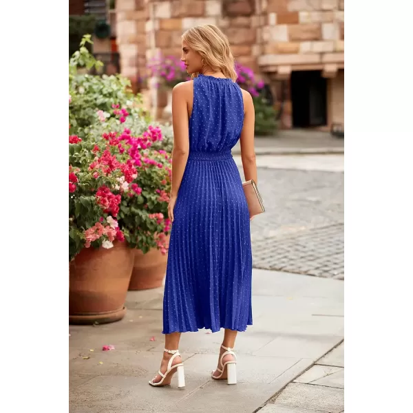 imagePRETTYGARDEN Womens Midi Summer Dresses Casual V Neck Swiss Dot Ruffle Sleeveless A Line Beach Sun DressBlue