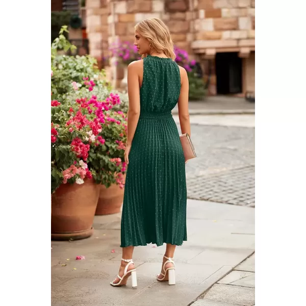 imagePRETTYGARDEN Womens Midi Summer Dresses Casual V Neck Swiss Dot Ruffle Sleeveless A Line Beach Sun DressDark Green