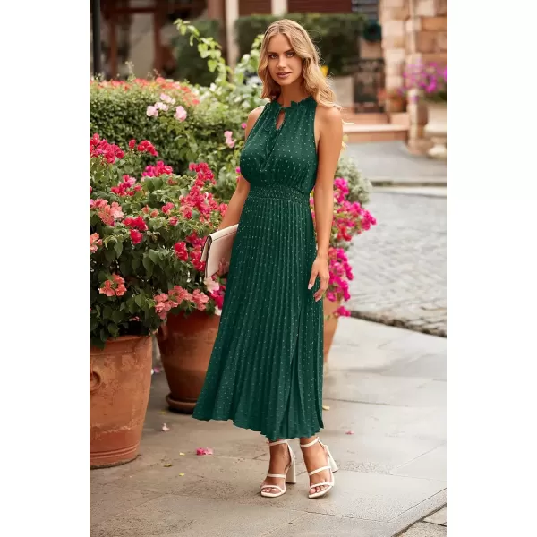 imagePRETTYGARDEN Womens Midi Summer Dresses Casual V Neck Swiss Dot Ruffle Sleeveless A Line Beach Sun DressDark Green