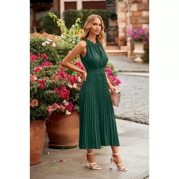 imagePRETTYGARDEN Womens Midi Summer Dresses Casual V Neck Swiss Dot Ruffle Sleeveless A Line Beach Sun DressDark Green