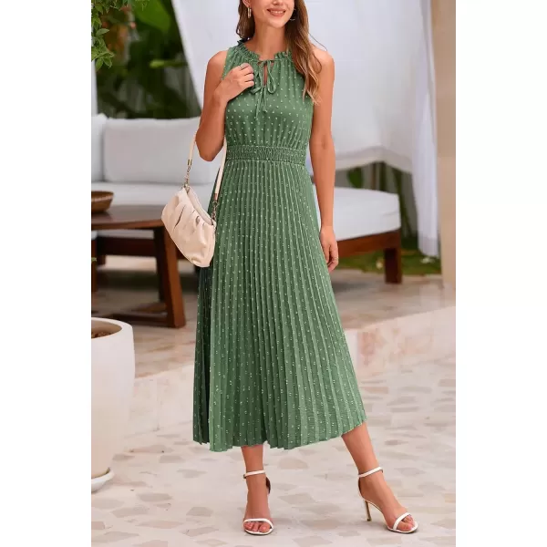 imagePRETTYGARDEN Womens Midi Summer Dresses Casual V Neck Swiss Dot Ruffle Sleeveless A Line Beach Sun DressGreen