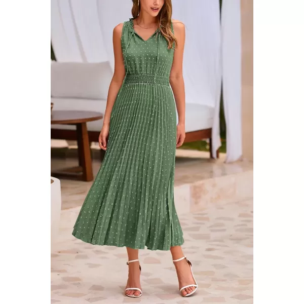 imagePRETTYGARDEN Womens Midi Summer Dresses Casual V Neck Swiss Dot Ruffle Sleeveless A Line Beach Sun DressGreen