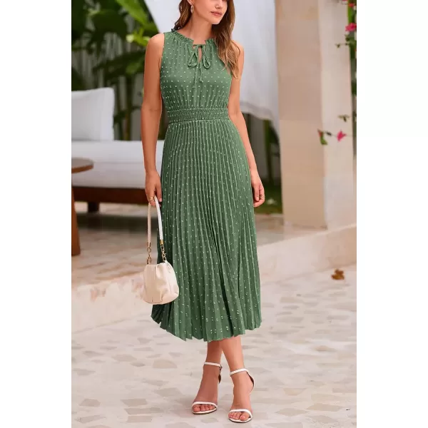 imagePRETTYGARDEN Womens Midi Summer Dresses Casual V Neck Swiss Dot Ruffle Sleeveless A Line Beach Sun DressGreen