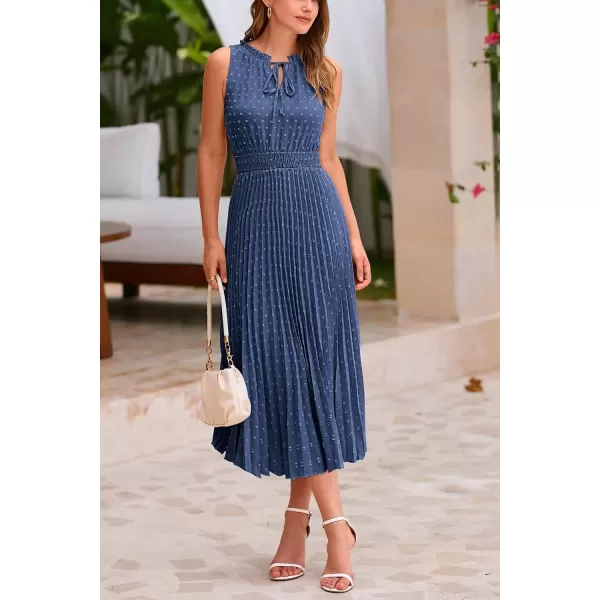 imagePRETTYGARDEN Womens Midi Summer Dresses Casual V Neck Swiss Dot Ruffle Sleeveless A Line Beach Sun DressGrey Blue